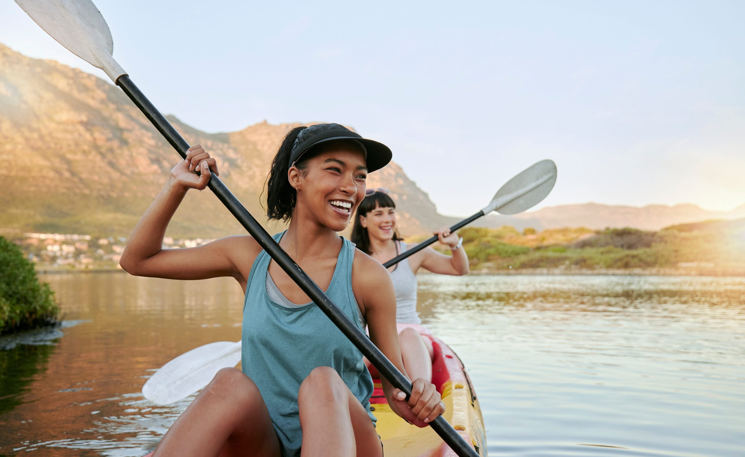 two women kayaking on the weekend